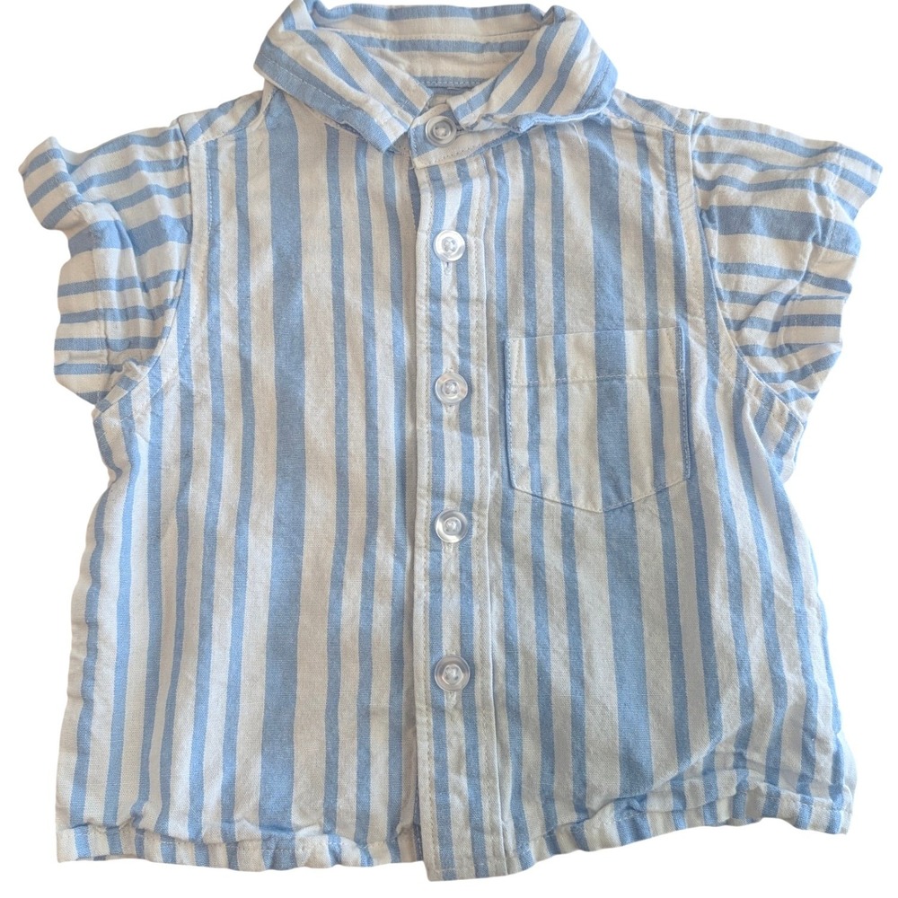 Monica + Andy Organic Button Down Shirt Baby 6-9m Blue White Striped Cotton